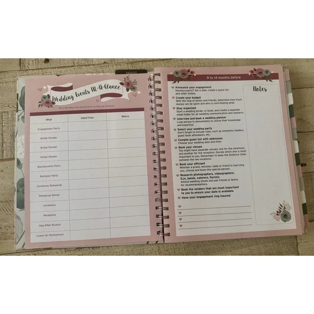Modern Floral Wedding Planner Spiral Bound Organizer Notebook Pink Green White